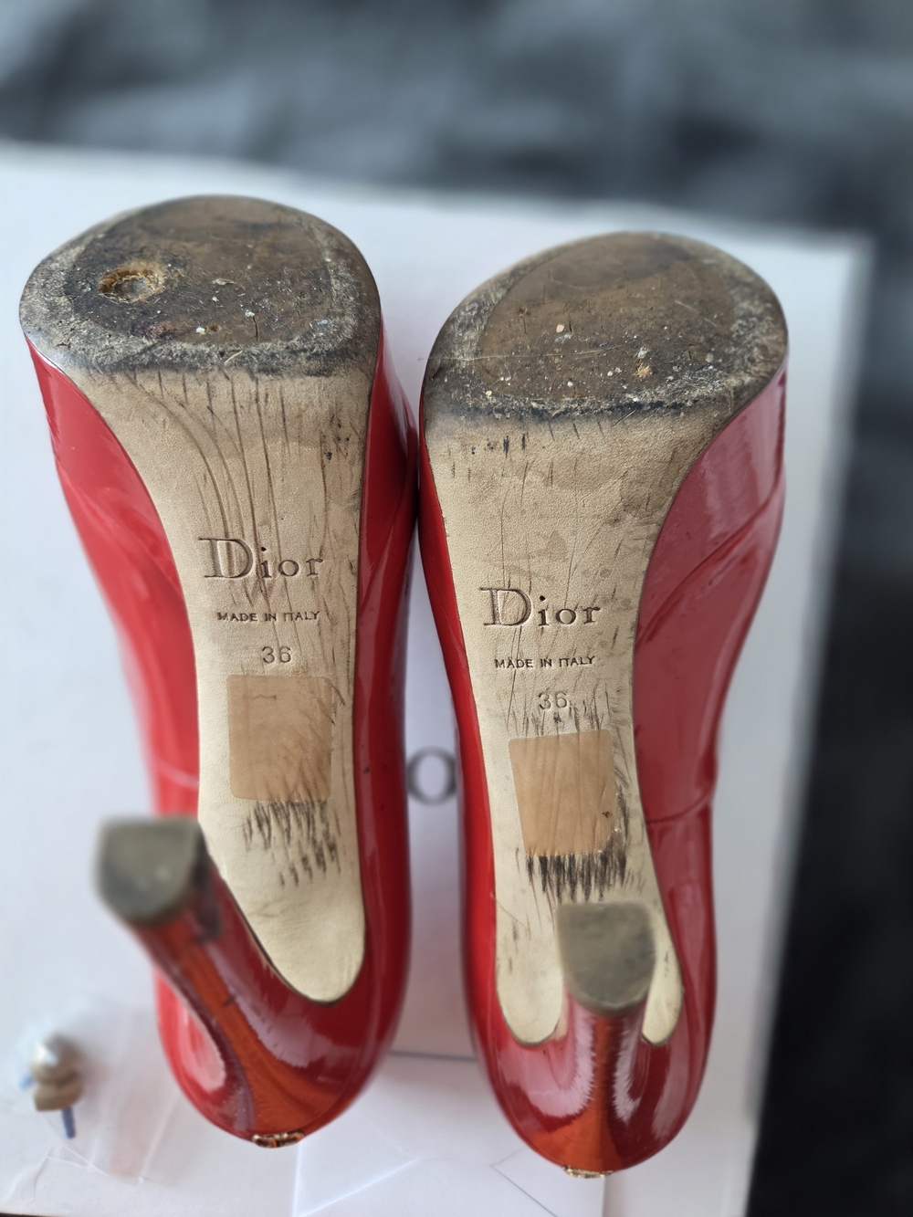 Dior Red Patent Peep-Toe Pumps - Picture 4 of 6